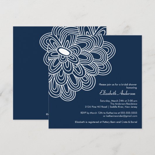 Bold Bloom Navy Blue Bridal Shower Kaart (Voorkant / Achterkant)