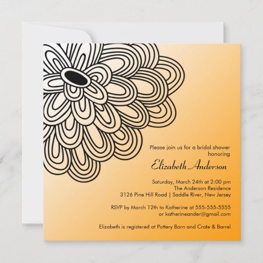 Bold Bloom Oranje en Black Bridal Shower Invitatio Kaart (Voorkant)