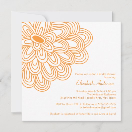 Bold Bloom Oranje en White Bridal Shower Invitatio Kaart (Voorkant)