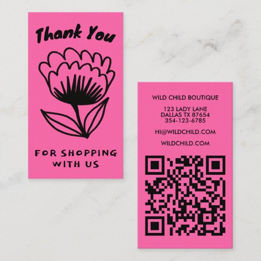 BOLD BLOOM ORDER BEDANKT Minimal Floral QR code Visitekaartje (Voorkant / Achterkant)