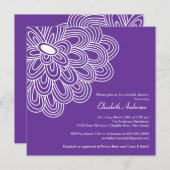 Bold Bloom Paars en White Bridal Shower Invitation Kaart (Voorkant / Achterkant)