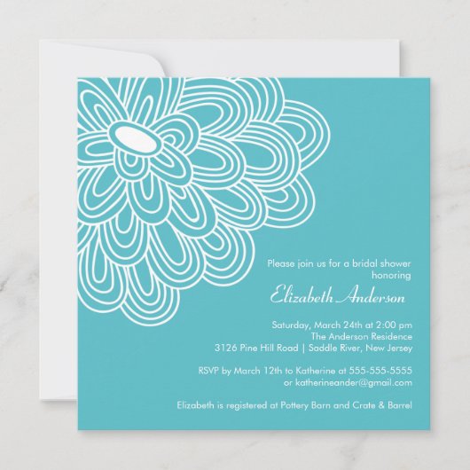 Bold Bloom Turquoise Bridal Shower Kaart (Voorkant)