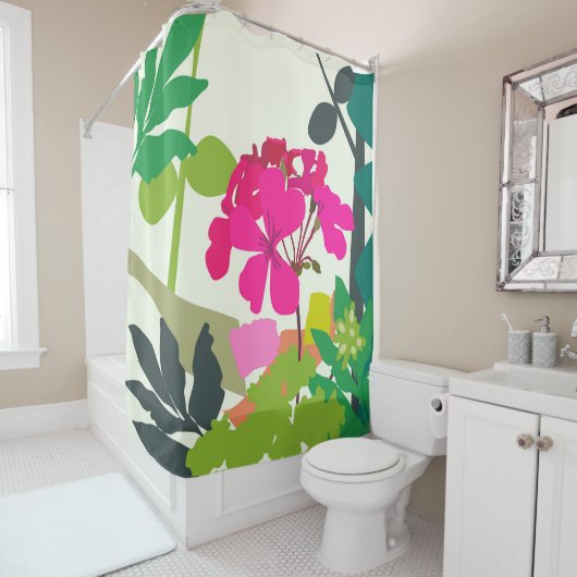 Bold Blooming Geraniums Bloemist Modern Douchegordijn (In situ)