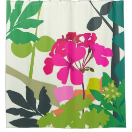 Bold Blooming Geraniums Bloemist Modern Douchegordijn