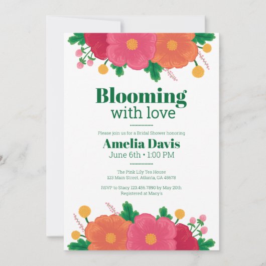 Bold Blooms Bruids Douche Uitnodiging (Voorkant)