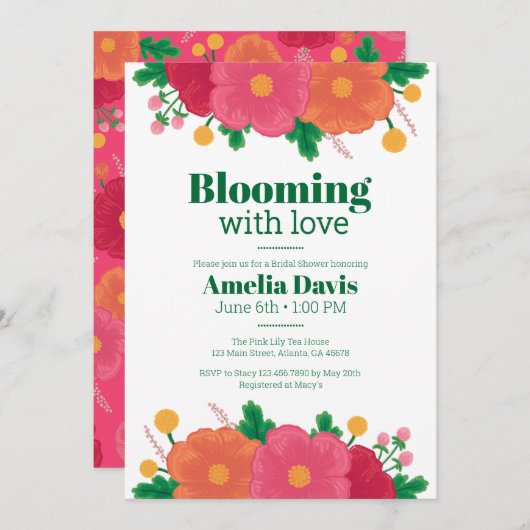 Bold Blooms Bruids Douche Uitnodiging (Voorkant / Achterkant)