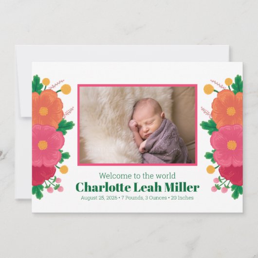 Bold Blooms Geboorteaankondiging Aankondiging (Voorkant)