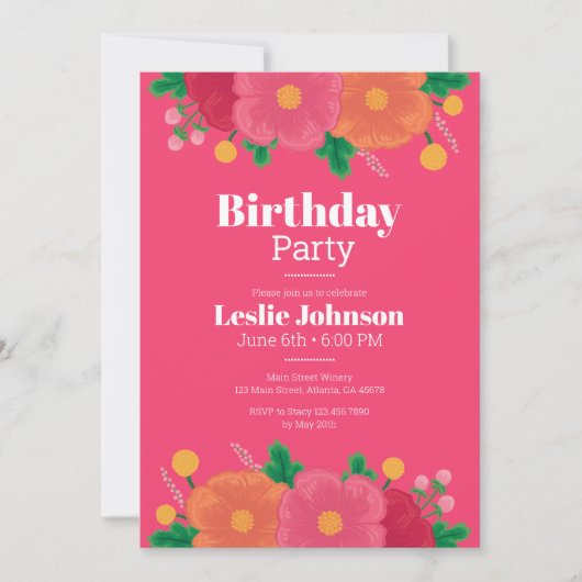 Bold Blooms verjaardagsfeestje uitnodiging (Voorkant)