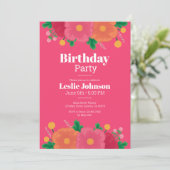 Bold Blooms verjaardagsfeestje uitnodiging (Staand voorkant)