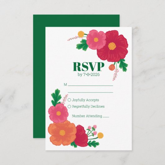 Bold Blooms Wedding RSVP Kaart (Voorkant / Achterkant)