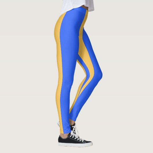 Bold Blue and Gold Wide Vertical Stripe Pattern Leggings (Rechts)