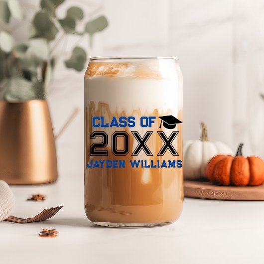 Bold Blue Black Klasse van 2025 Graduation Party Blikvorm Glas