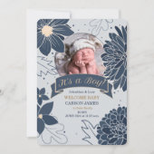 Bold Blue Botanical Het is een Jongen Aankondiging (Voorkant)