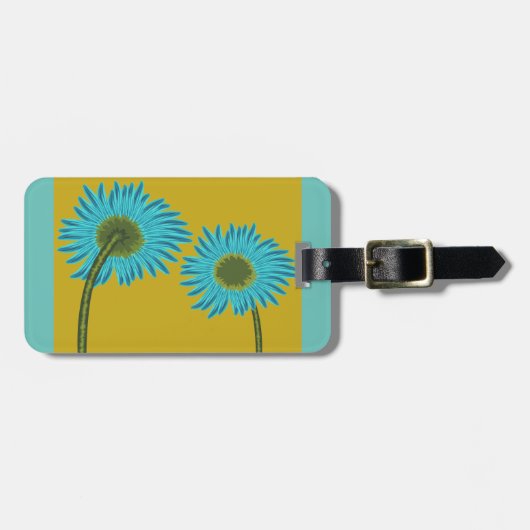 Bold Blue Daisy Art op mosterdgele achtergrond Bagagelabel (Voorkant horizontaal)