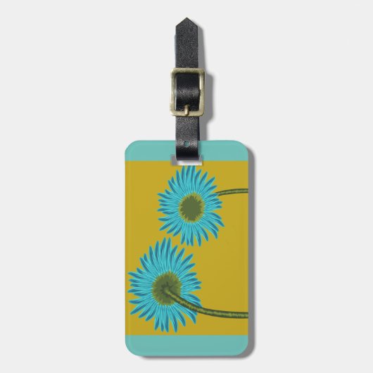 Bold Blue Daisy Art op mosterdgele achtergrond Bagagelabel (Voorkant verticaal)