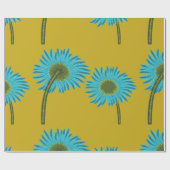 Bold Blue Daisy Art op mosterdgele achtergrond Cadeaupapier (Vlak)