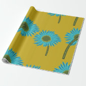 Bold Blue Daisy Art op mosterdgele achtergrond Cadeaupapier (Uitgerold)