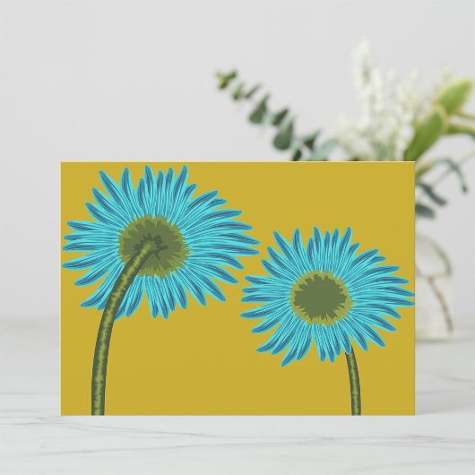 Bold Blue Daisy Art op mosterdgele achtergrond Kaart