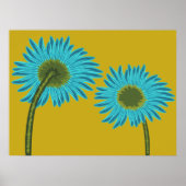 Bold Blue Daisy Art op mosterdgele achtergrond Poster (Voorkant)