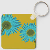 Bold Blue Daisy Art op mosterdgele achtergrond Sleutelhanger (Achterkant)