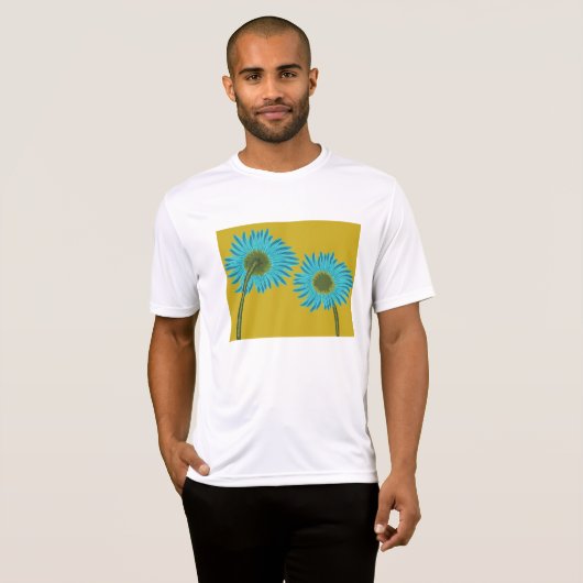 Bold Blue Daisy Art op mosterdgele achtergrond T-shirt (Voorkant volledig)