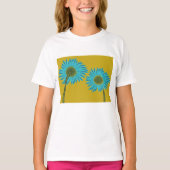 Bold Blue Daisy Art op mosterdgele achtergrond T-shirt (Voorkant)