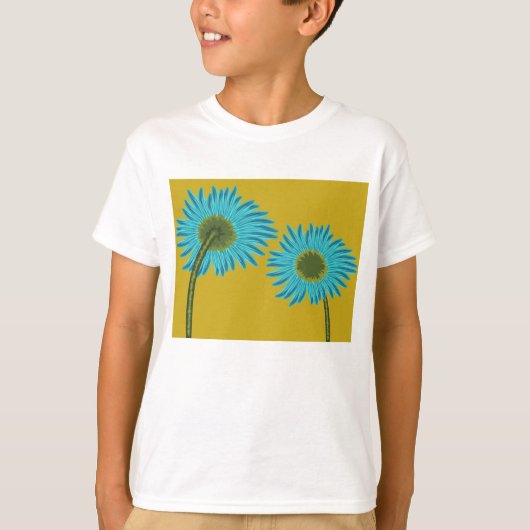 Bold Blue Daisy Art op mosterdgele achtergrond T-shirt (Voorkant)