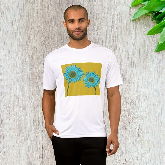 Bold Blue Daisy Art op mosterdgele achtergrond T-shirt