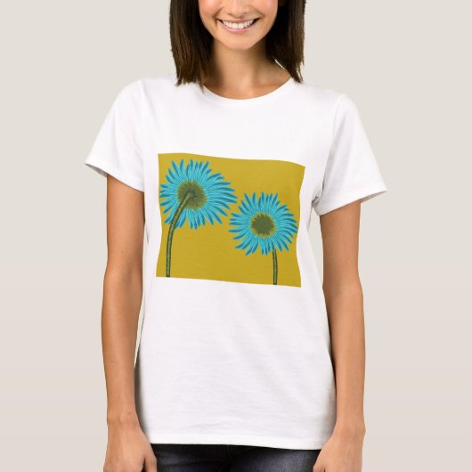Bold Blue Daisy Art op mosterdgele achtergrond T-shirt (Voorkant)