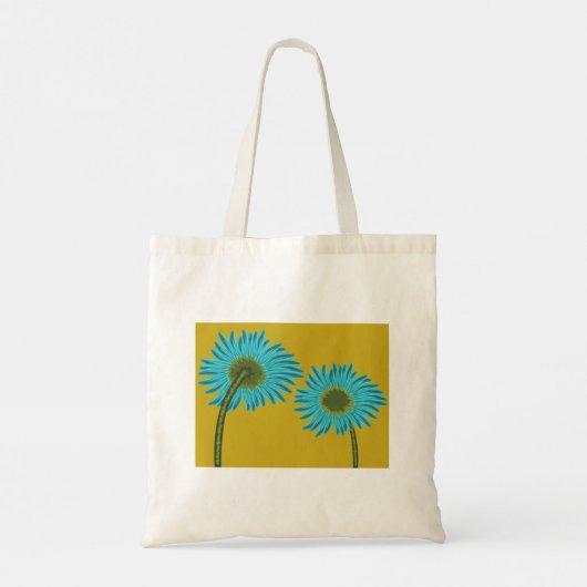 Bold Blue Daisy Art op mosterdgele achtergrond Tote Bag (Achterkant)