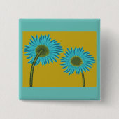 Bold Blue Daisy Art op mosterdgele achtergrond Vierkante Button 5,1 Cm (Voorkant)