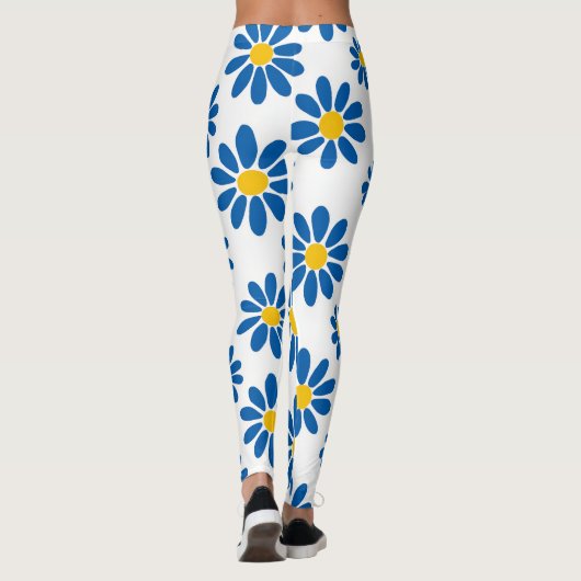 Bold Blue Daisy Floral Print Leggings (Achterkant)