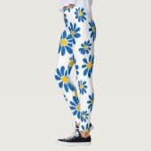 Bold Blue Daisy Floral Print Leggings (Links)