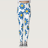 Bold Blue Daisy Floral Print Leggings (Voorkant)