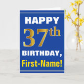 Bold, Blue, Faux Gold 37th Birthday w/ Name Card Kaart (Gele Bloem)