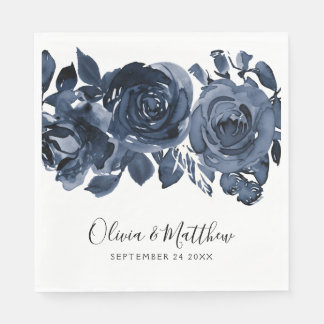 Bold Blue Floral Hand Lettering Wedding Servet