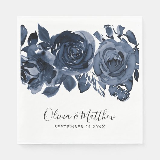 Bold Blue Floral Hand Lettering Wedding Servet (Voorkant)