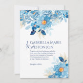 Bold Blue Floral thema bruiloft uitnodiging (Voorkant)