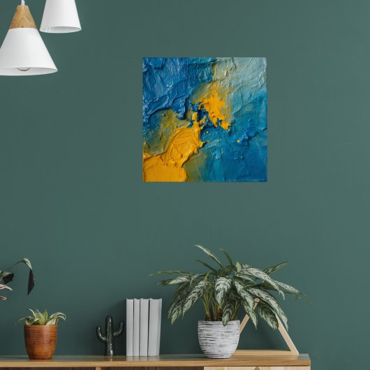 Bold Blue & Gold Impasto Abstract Art Poster | Tex (Woonkamer 1)