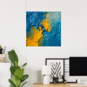 Bold Blue & Gold Impasto Abstract Art Poster | Tex (Thuiskantoor)