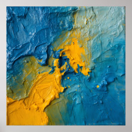 Bold Blue & Gold Impasto Abstract Art Poster | Tex