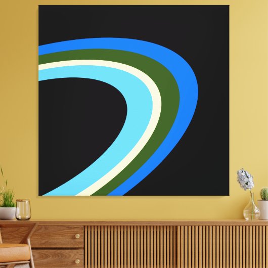 Bold Blue Green Black Saturn's Ringmeeslepen Canvas Afdruk (Insitu (Woonkamer))