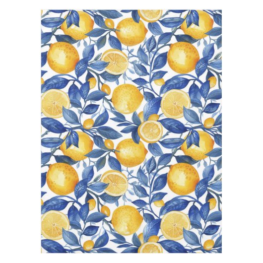 Bold Blue Italian Positano Lemon Tafelkleed (Voorkant)