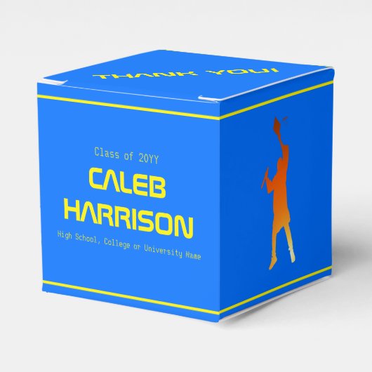 Bold Blue Modern Tech Afstuderen Bedankdoosjes (Voorkant Zijde)