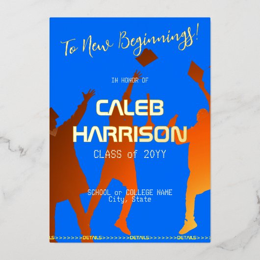 Bold Blue Modern Tech Afstuderen Folie Uitnodiging (Voorkant)