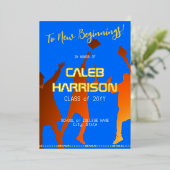 Bold Blue Modern Tech Afstuderen Folie Uitnodiging (Staand Voorkant)