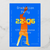 Bold Blue Modern Tech Afstuderen Folie Uitnodiging (Achterkant)