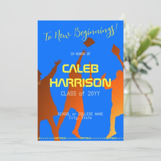 Bold Blue Modern Tech Afstuderen Kaart (Staand voorkant)