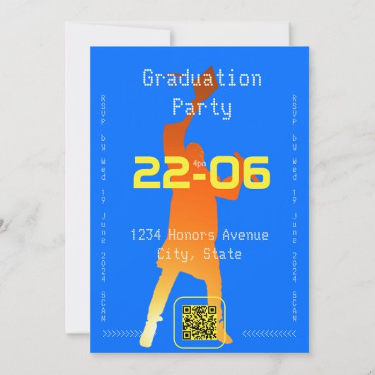 Bold Blue Modern Tech Afstuderen Kaart (Achterkant)