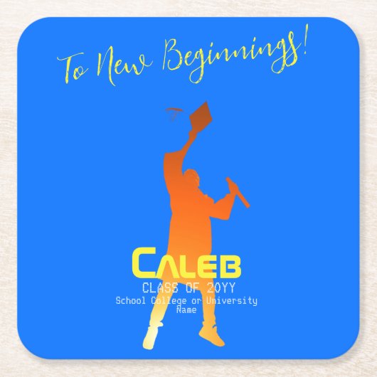 Bold Blue Modern Tech Afstuderen Kartonnen Onderzetters (Voorkant)